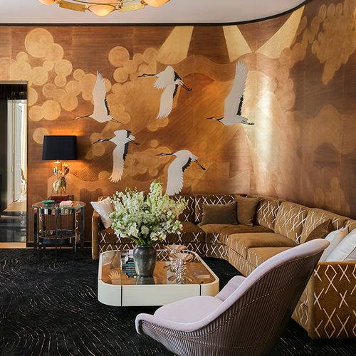 Klassische Tapete - NAMBAN - DE GOURNAY - Tiermuster / Stoffoptik / gold