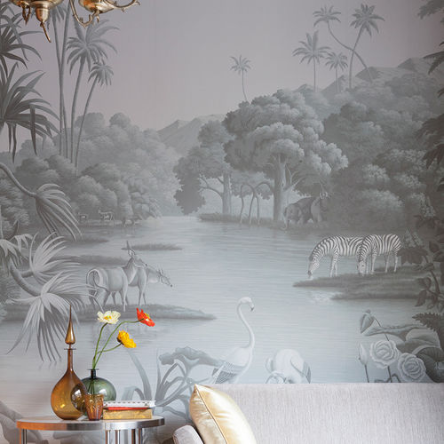 Klassische Tapete - AFRICAN SAVANNAH - DE GOURNAY - Naturmotiv / monochrom / Stoffoptik