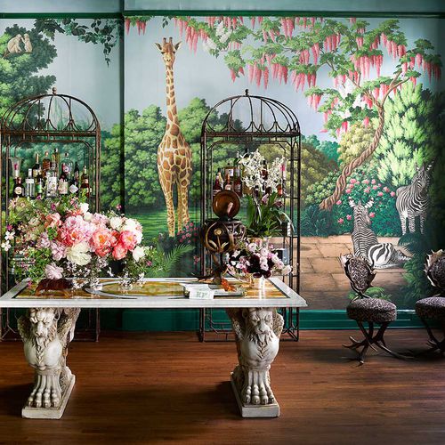 Klassische Tapete - MADAME'S MAGICAL MENAGERIE - DE GOURNAY - Naturmotiv / Stoffoptik / handgefertigt