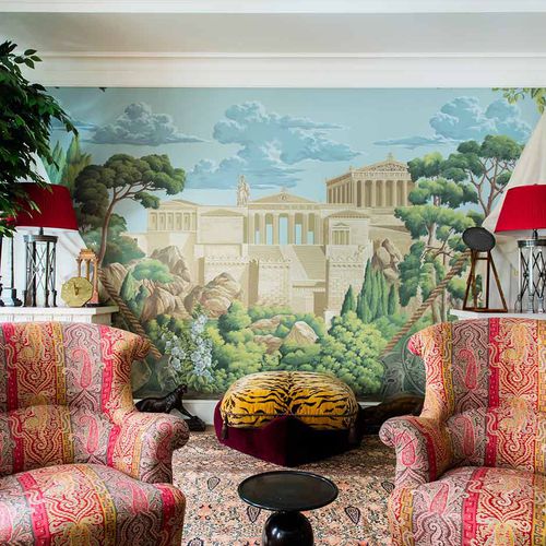 Klassische Tapete - OLYMPIA FOLLY - DE GOURNAY - Städtemotiv / Stoffoptik / handgefertigt