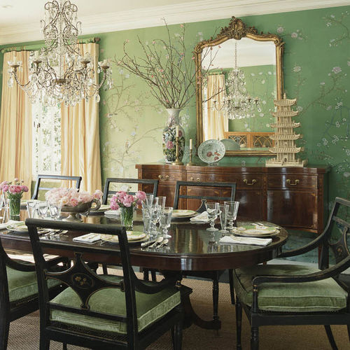 Klassische Tapete - EARLHAM - DE GOURNAY - Seide / Blumenmotiv / chinesisches Motiv