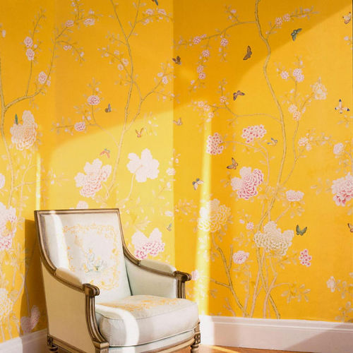 Klassische Tapete - CHELSEA - DE GOURNAY - Blumenmotiv / chinesisches Motiv / Stoffoptik