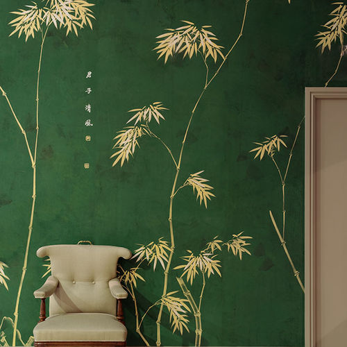 Klassische Tapete - BAMBOO  - DE GOURNAY - Naturmotiv / Stoffoptik / grün
