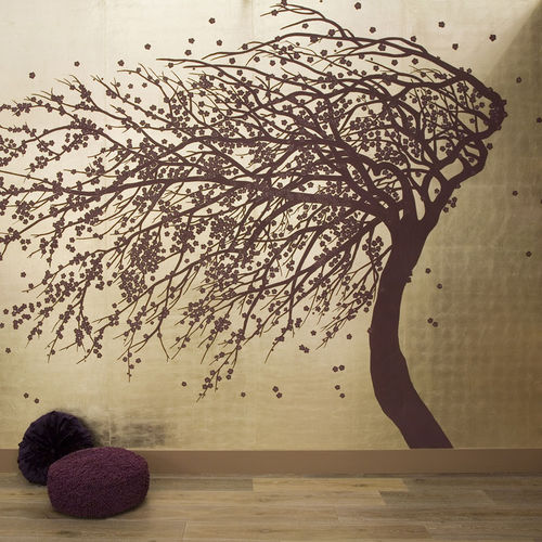Moderne Tapete - WINDSWEPT BLOSSOM - DE GOURNAY - Blumenmotiv / Stoffoptik / grau