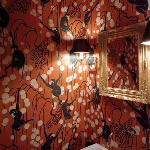 Klassische Tapete - DECO MONKEYS - DE GOURNAY - Tiermuster / Stoffoptik / rosa