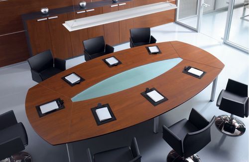 Moderner Besprechungstisch - DOMINO-10 - Corazzin Group - Contract & hotel - Holz / Glas / oval