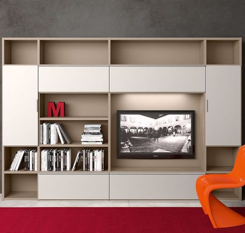 Moderne Wohnwand - LOGIC BOOK-04 - Morassutti Arredamenti - lackiertes Holz