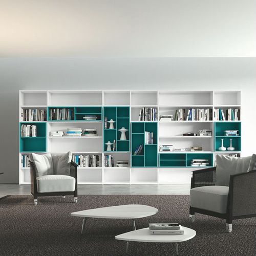 Modernes Bücherregal - LOGIC SYSTEM-04 - Morassutti Arredamenti - lackiertes Holz / Eiche / weiß