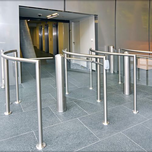 Halbhohes Drehkreuz - ROUND E - COMINFO - Edelstahl / Glas / für öffentliche Einrichtungen
