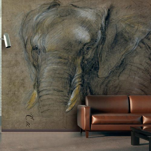 Klassische Tapete - ETUDE D’UNE TÊTE D’ÉLÉPHANT - LGD01 décor mural sur mesure - Tiermuster / Stoffoptik / Farbe anpassbar