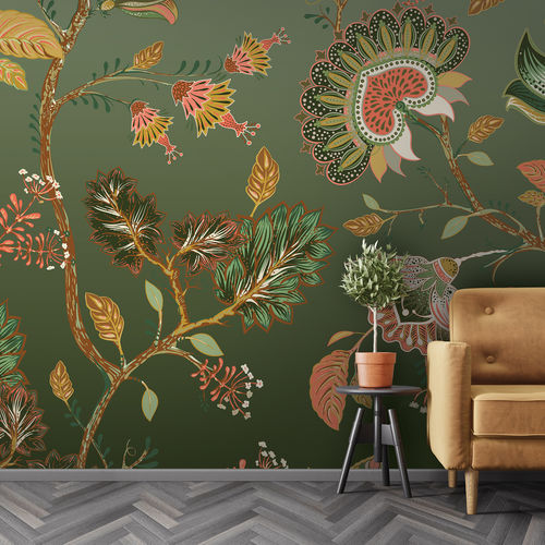 Moderne Tapete - BATIK BK3904 - LGD01 décor mural sur mesure - Blumenmotiv / grün / Vlies