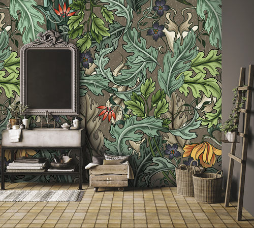 Moderne Tapete - FOGLIA FG9217 - LGD01 décor mural sur mesure - Blumenmotiv / Panorama / grau