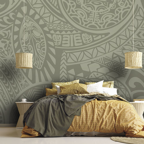 Ethno-Tapete - POLYNESIA PL9113 - LGD01 décor mural sur mesure - Panorama / geometrisches Muster / grün