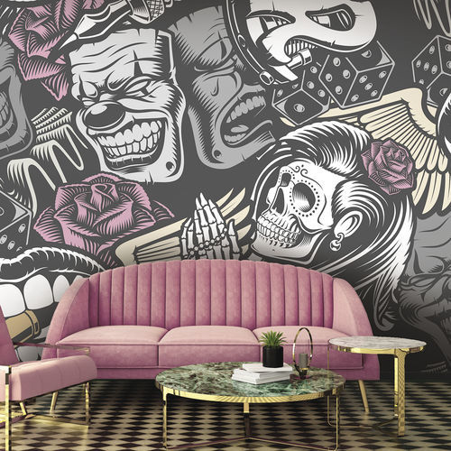 Tapete / originelles Design - TATTOO TO8261 - LGD01 décor mural sur mesure - Panorama / grau / rosa