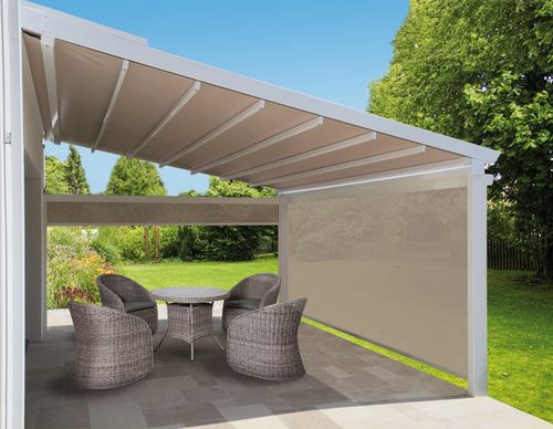 Angebaute Pergola - SOLINEPTUNE - SOLISO EUROPE - Aluminium / mit Stoffüberdachung / maßgefertigt