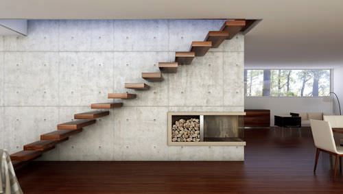 Gerade Treppe - 800 - Interbau - Holzstufen / modern / schwebend