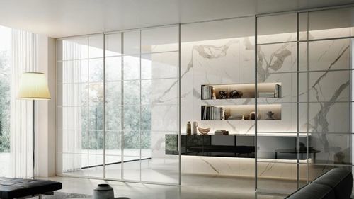 Trennwand mit Glasfront - PLANA SYSTEM PLANA - Bertolotto Porte - hängend / Schiebe / Aluminium