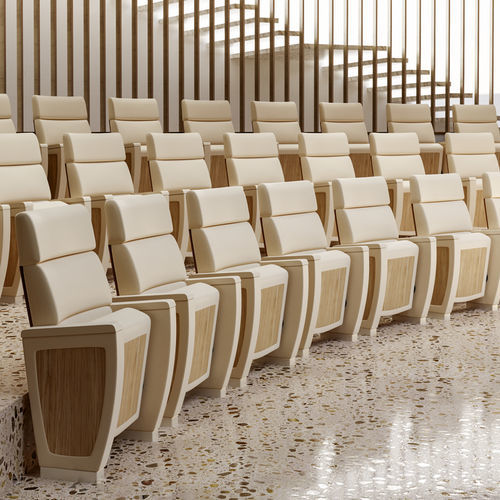Moderner Auditoriumsessel - IMPERIAL - Aresline - genarbtes Rindleder / Holz / mit Kopfstütze