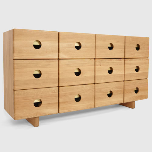 Sideboard / skandinavisches Design - CRAFT BRASS - Hans Hansen Furniture - Eiche / mit Schubladen / mit Kufengestell
