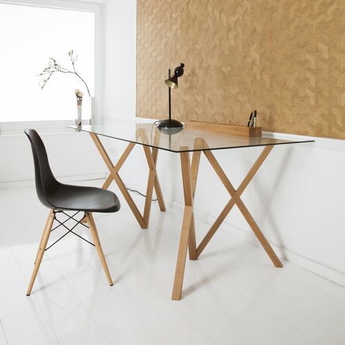 Moderner Tisch - MIKA #200  - Hans Hansen Furniture - Glas / Gestell aus Eiche / rechteckig