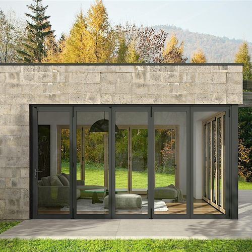 Schiebe-Stapel-Terrassentür - NW Clad 740 - NanaWall - faltbar / einflügelig / Holz