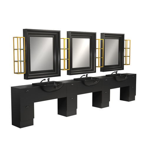 Schminktisch / originelles Design - BACKINBLACK 3P - Gamma & Bross - Laminat / lackiertes Glas / Aluminium