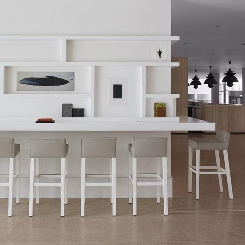 Moderner Barhocker - SAAR - Piet Boon Collection - Leder / Stoff / Gestell aus Eiche