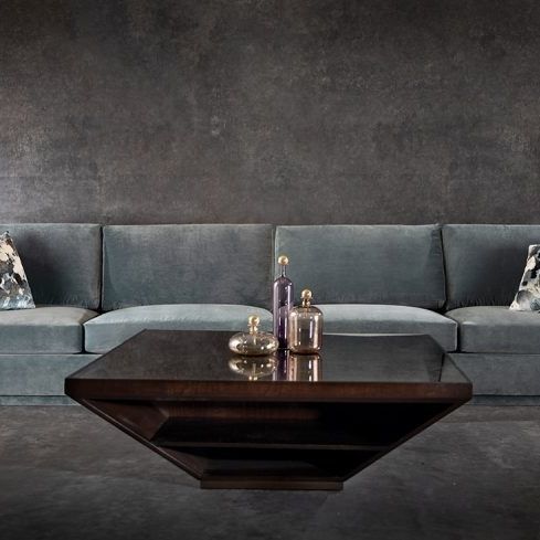 Moderner Couchtisch - CY Cantilevered - Cliff Young - Glas / Nussbaum / Gestell aus Bronze