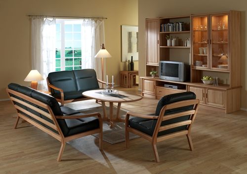 Sofa / skandinavisches Design - 1250 - dyrlund - Leder / schwarz / Holz
