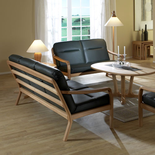 Sofa / skandinavisches Design - 1250 series - dyrlund - Leder / mit Armlehnen / mit abnehmbarem Kissen