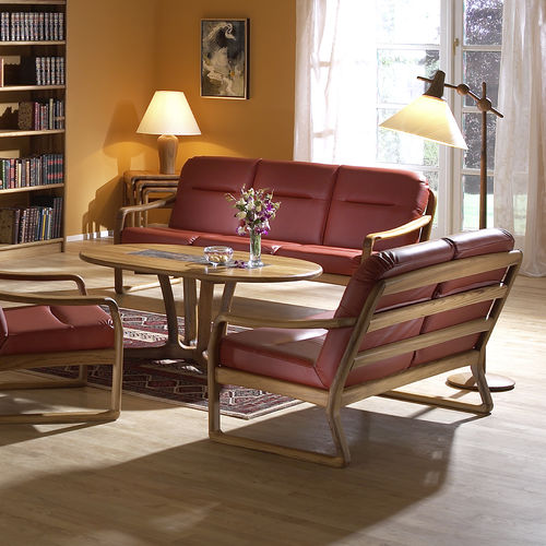 Sofa / skandinavisches Design - 1210 series - dyrlund - Leder / mit Armlehnen / mit abnehmbarem Kissen