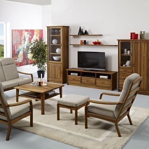 Fußschemel / skandinavisches Design - 1260FS - dyrlund - Stoff / Leder / Teakholz
