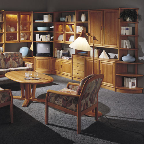 Sessel / skandinavisches Design - 1613 - dyrlund - Stoff / Leder / Kirschbaum