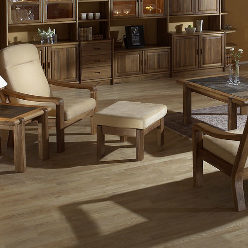 Fußschemel / skandinavisches Design - 1240FS - dyrlund - Stoff / Leder / Teakholz