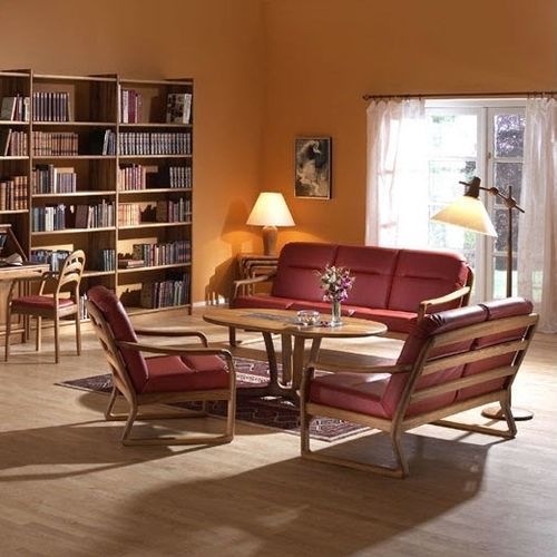 Sofa / skandinavisches Design - 1210 - dyrlund - Leder / rot / Holz