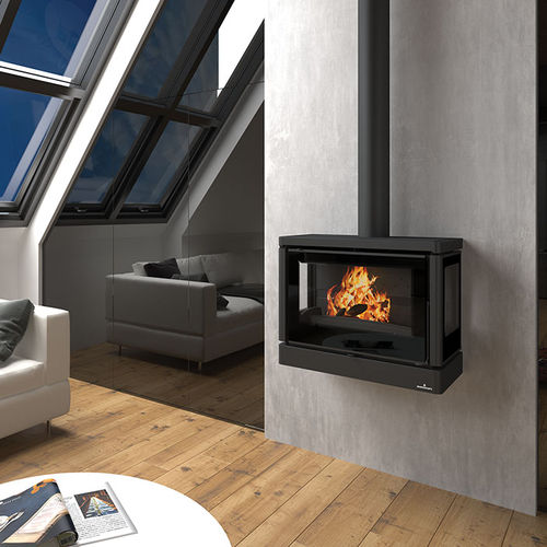 Holz-Kaminofen - VERSALLES-C - Bronpi - 13 kW / wandmontiert / mit 3 Sichtseiten