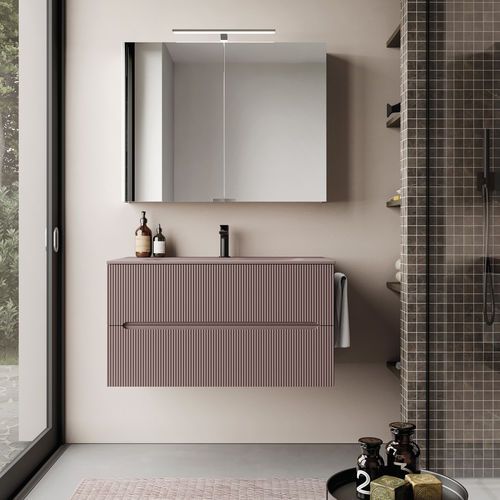 Moderner Badezimmer-Schrank - SMYLE - IDEAGROUP - Holz / wandmontiert / mit Spiegel