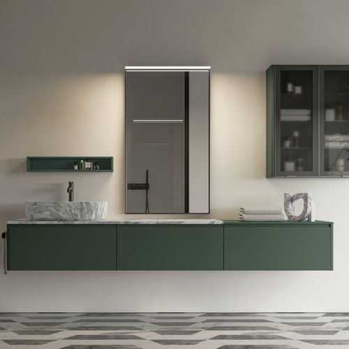 Wandhängender Waschtisch-Unterschrank - 13 - IDEAGROUP - Aluminium / Marmor / Glas