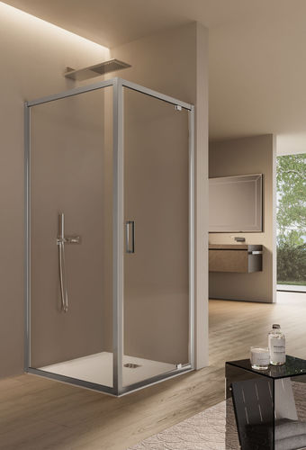 Aluminium-Duschkabine - FREE  - IDEAGROUP - Hartglas / mit Schiebetür / für Eckeinbau