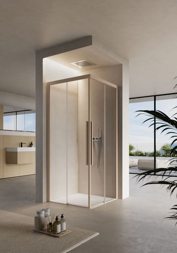 Aluminium-Duschkabine - SPACE - IDEAGROUP - Hartglas / mit Schiebetür / für Eckeinbau