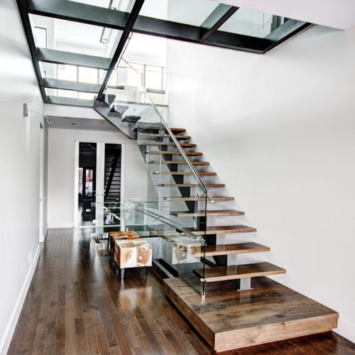 Gerade Treppe - BACKBONE 2440-3 - BATTIG DESIGN - Holzstufen / mit Metallstruktur / modern