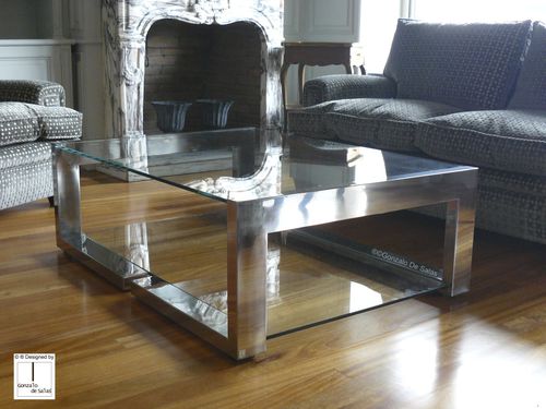 Moderner Couchtisch - DEMI - GONZALO DE SALAS - Glas / polierter Edelstahl / quadratisch