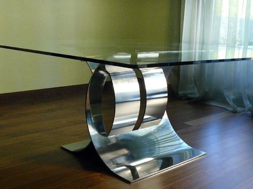 Esstisch / originelles Design - CROSSED CARLOVI - GONZALO DE SALAS - Glas / Edelstahl / quadratisch