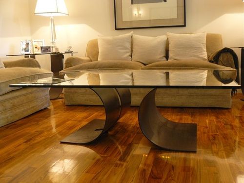 Moderner Couchtisch - CARLOVI - GONZALO DE SALAS - Glas / Gestell aus COR-TEN®-Stahl / rechteckig