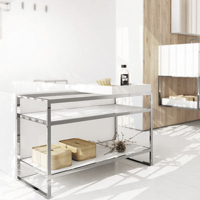 Freistehender Waschtisch-Unterschrank - CABINET : 768001415001265 - COSMIC - Holzfurnier / Edelstahl / modern