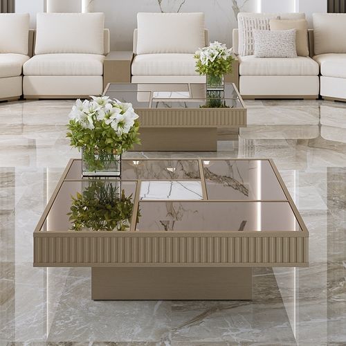 Moderner Couchtisch - GEM 300 - Adriana Hoyos - Holz / Leder / Marmor