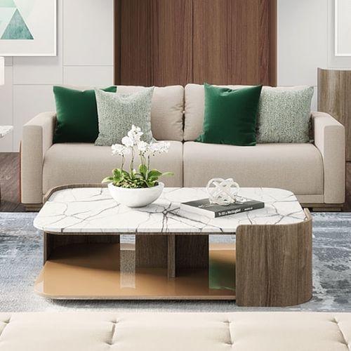 Moderner Couchtisch - GALAPAGOS 401 - Adriana Hoyos - Marmor / Quarzit / Gestell aus Eiche