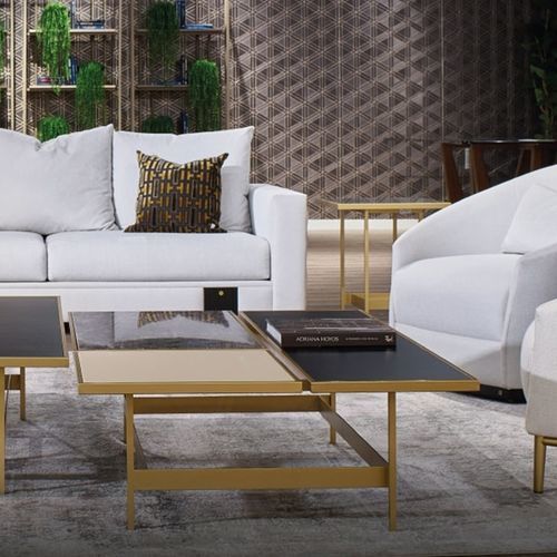 Moderner Couchtisch - RUMBA 401 - Adriana Hoyos - Holz / Leder / Stein