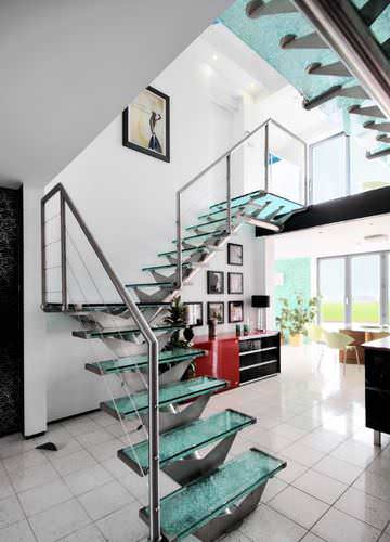 Gerade Treppe - ALLUM - Canal Engineering - viertelgewendelt / Glasstufen / mit Metallstruktur