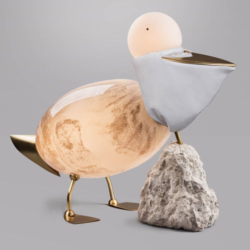 Messing-Skulptur - PÉLICAN - Semeur d'étoiles - geblasenes Glas / Stoff / für Gewerbegebrauch